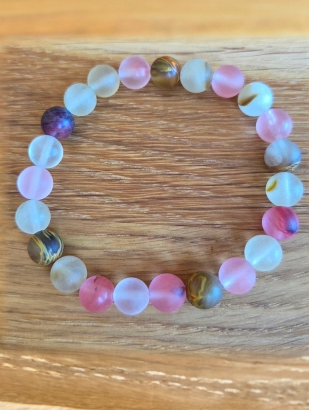 Cherry Quartz Beads Bracelet, Stretch, Hand Crafted - Picture 3 of 9